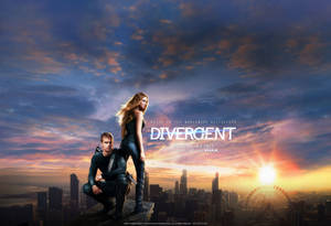 Divergent Movie Poster Featuring Tris And Four Wallpaper