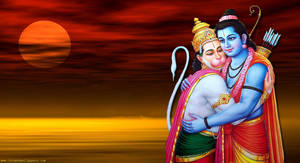 Divine Embrace - Bajrang Dal's Hanuman Hugging Rama In High Definition Wallpaper