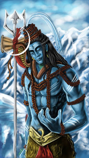 Divine Fury - Angry Vishnu Standing On Snowy Mountain Summit Wallpaper
