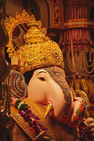 Divine Glittering Ganesh On Mobile Wallpaper