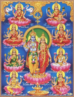 Divine Union Of Vishnu And Ashta Lakshmi Wallpaper