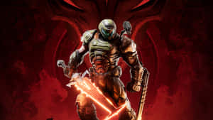 Doom - A Character With A Sword And A Red Light Wallpaper