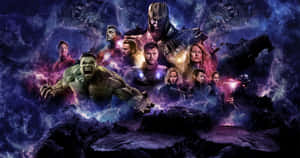 Dope Avengers With Thanos On Purple Galaxy Wallpaper