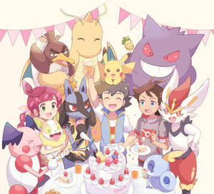Dragonite Celebrating Its Birthday With Friends Wallpaper