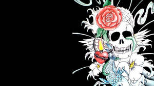 Dramatic Sugar Skull On Black Wallpaper