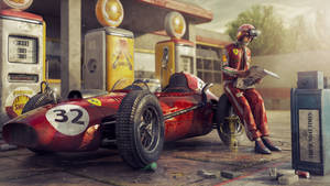 Driver And Vintage F1 Racing Car Wallpaper