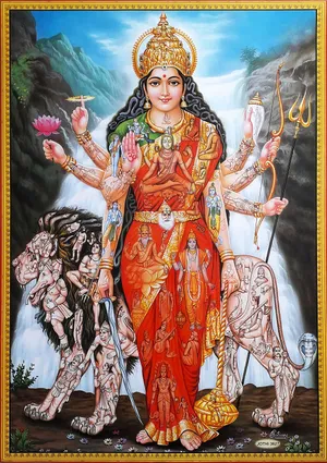 Durga Devi And Dawon With Other Hindu Gods Wallpaper