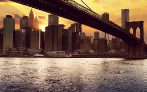 East River And Brooklyn Bridge At Sunset Wallpaper