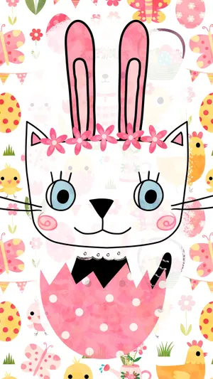 Easter Cat Bunny Cute Pastel Colors Wallpaper