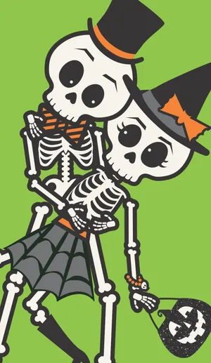 Eerie Halloween Skeleton Illuminated By Moonlight Wallpaper