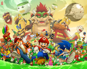 Eggman, Super Mario & Super Sonic Wallpaper