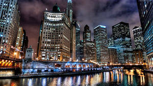 Electric Night At Chicago's Skyline Riverwalk Wallpaper