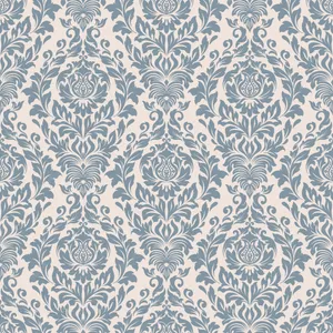 Elegant Blue Damask Pattern Wallpaper