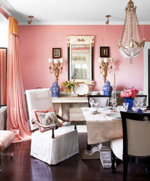 Elegant Pink Dining Room In A Cozy Home Wallpaper