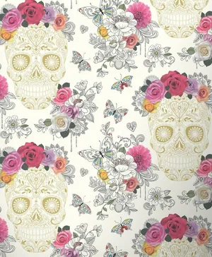 Elegant Sugar Skulls On White Wallpaper