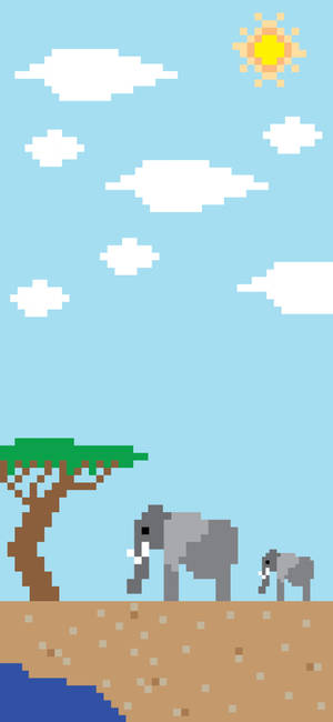 Elephants On A Sunny Day Aesthetic Pixel Art Wallpaper