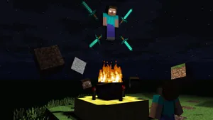 Elevating Minecraft Herobrine Diamond Sword Wallpaper