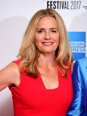 Elisabeth Shue Wearing A Red Dress Smiling During London Film Festival 2017 Wallpaper