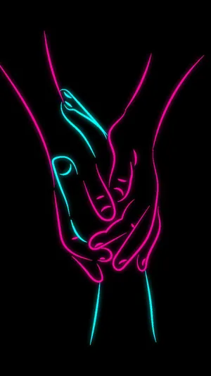 Embracing Love- Neon Art Hand In Hand Wallpaper