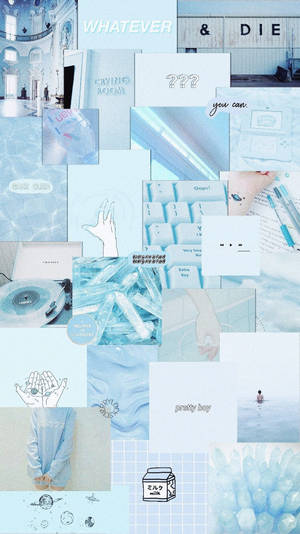 Embracing Serenity In Simpleness - Baby Blue Pastel Aesthetic Collage Wallpaper