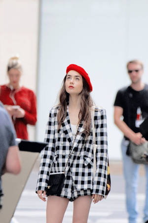 Emily In Paris - Lily Collins In Red Beret Hat Wallpaper