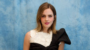 Emma Watson Stunning In A Blue Ruffled Dress Wallpaper