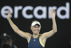 Emotional Caroline Wozniacki Waving Her Arms Wallpaper