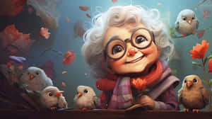 Enchanted Grandma With Birds Wallpaper