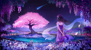 Enchanted_ Night_ Under_ Cherry_ Blossoms_ Anime Wallpaper