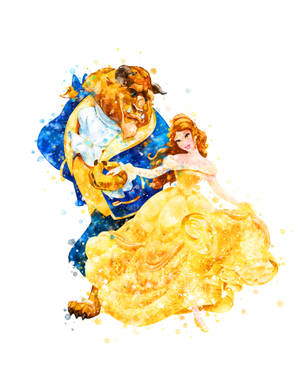 Enchanting Beauty – Belle And The Beast In Watercolor Art Wallpaper