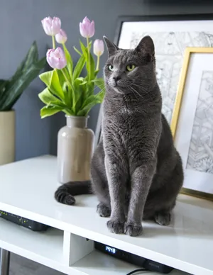 Enchanting Gaze Of A Russian Blue Cat Wallpaper