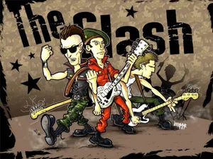 English Rock Band The Clash Caricature Drawing Wallpaper