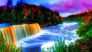 Enjoy The Marvelous View At This Waterfall Landscape Wallpaper
