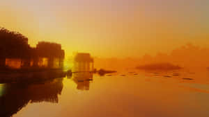 Enjoying A Peaceful Sunset In Minecraft Wallpaper