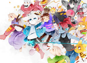 Enjoying A Sunny Day On The Temmie Village Beach With Frisk, Sans, Toriel And The Temmies Wallpaper