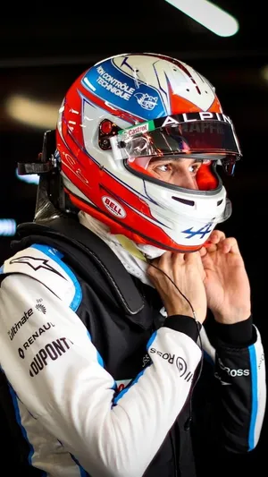 Esteban Ocon, Focused And Ready With His Racing Helmet. Wallpaper