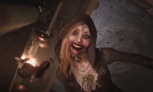 Ethan Winters Encountering Lady Dimitrescu In Resident Evil Village Wallpaper