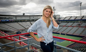 Eugenie Bouchard Posing At The Stadium Wallpaper