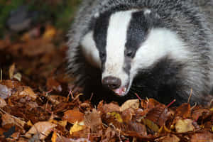 European Badgerin Autumn Leaves Wallpaper