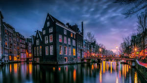 Evening Lights At Amsterdam Canal Wallpaper