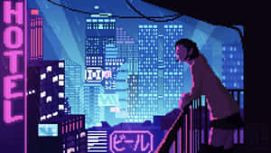 Explore Dazzling Cyberpunk Worlds Through Pixel Art Wallpaper