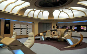 “explore Strange New Worlds In The Bridge Of The Enterprise” Wallpaper