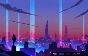 Explore The Neon Cityscape Of Synthwave City Wallpaper