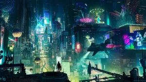 Explore The Neon-lit Streets Of An Expressive Cyberpunk Aesthetic Wallpaper
