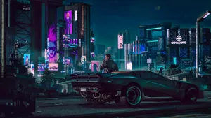 Explore The Neon-tinged Cityscapes Of Night City In Cyberpunk 2077 Wallpaper