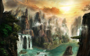 Explore Your Dreams And Unlock The Secrets Of These Rocky Waterfalls. Wallpaper