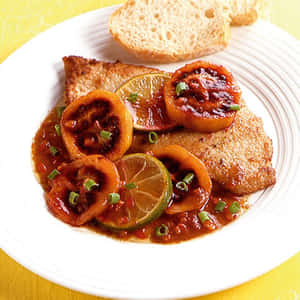 Exquisite Tamarillo Dish Plating Overhead Angle Shot Wallpaper