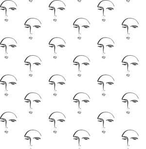 Face Line Art Pattern All White Wallpaper