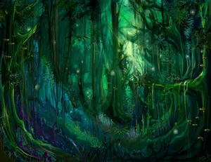 Fairy Forest Green Art Wallpaper