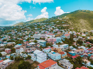 Fascinating Aerial View Of A Neighborhood In St. Thomas, Virgin Islands Wallpaper
